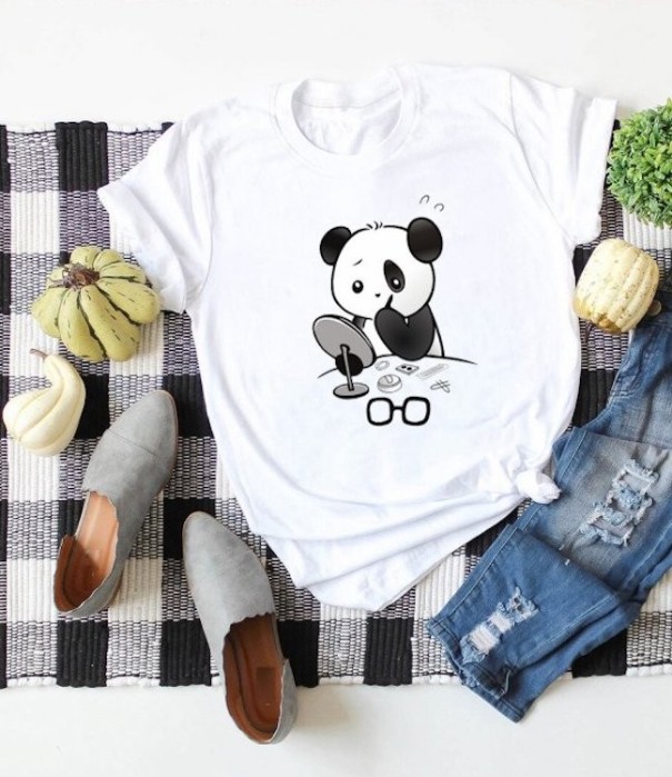 Tricou de damă cu imprimeu panda B373 alb M