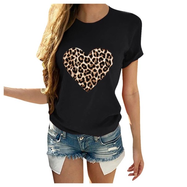 Tricou de damă cu inimă de leopard negru M