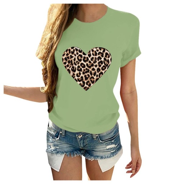 Tricou de damă cu inimă de leopard verde deschis S