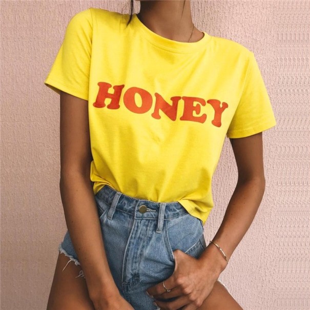 Tricou de damă cu inscripția MIERE galben L