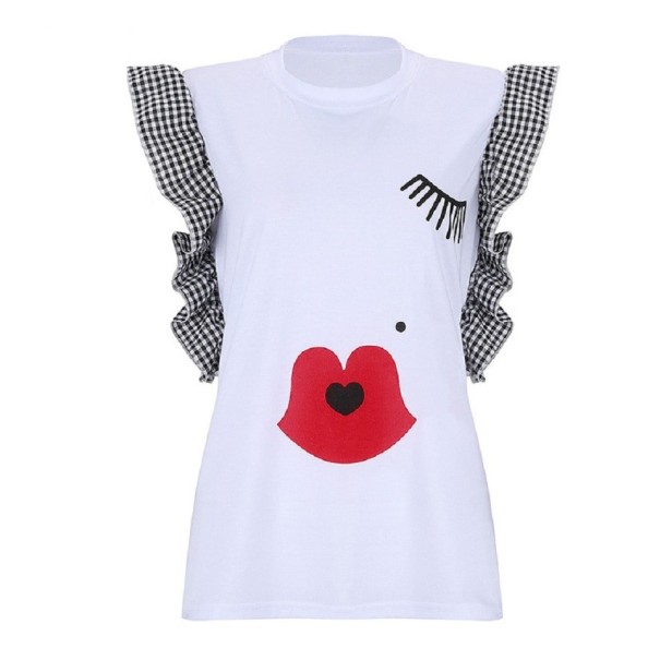Tricou de damă cu mâneci cu volane B182 alb S