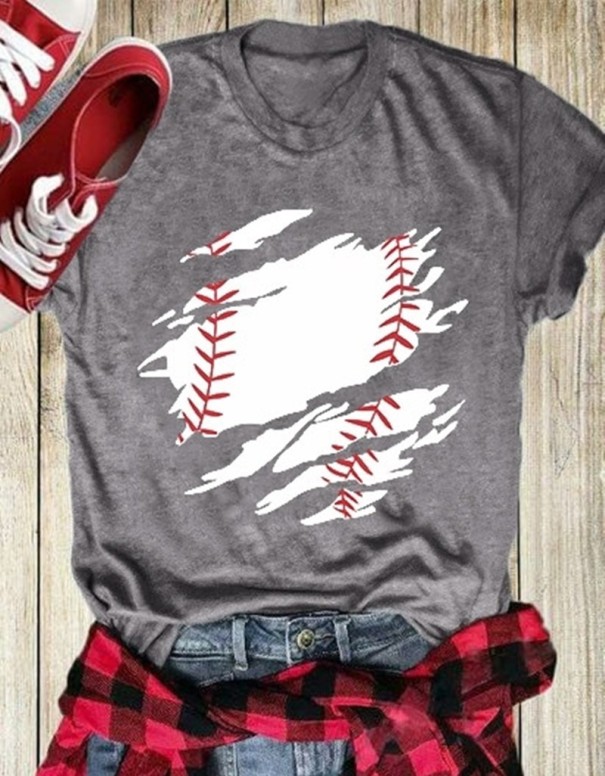 Tricou de damă cu motiv de baseball A1002 L