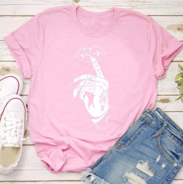 Tricou de damă cu motiv de mână roz XXL