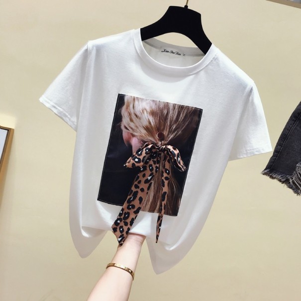 Tricou de damă cu o panglică alb S