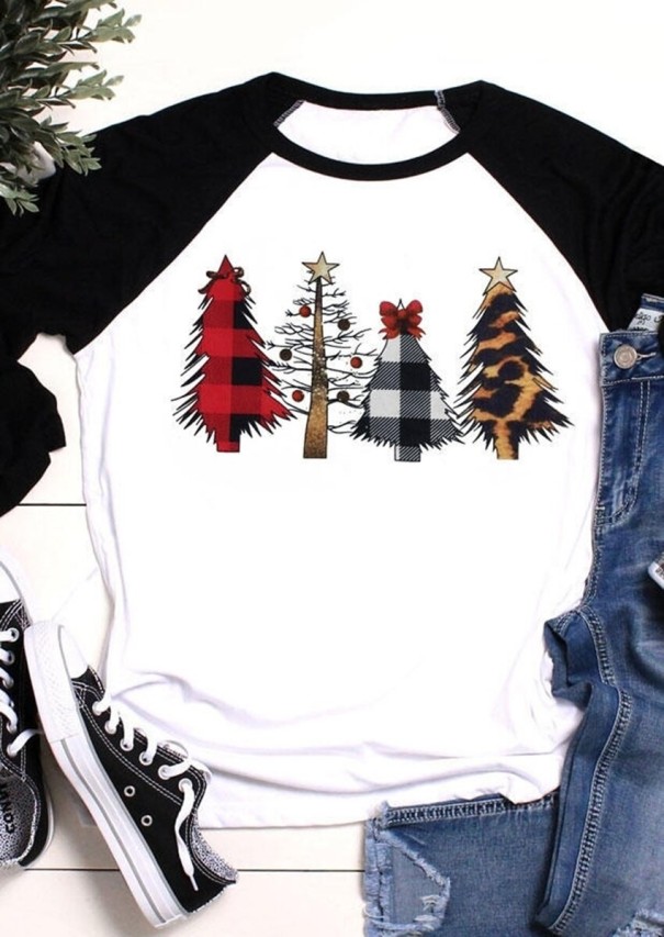 Tricou de damă cu pomi de Crăciun negru M