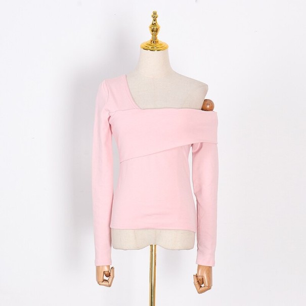 Tricou de damă cu umăr căzut A817 roz XS