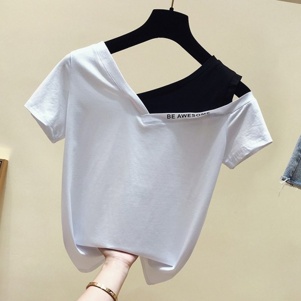 Tricou de damă cu umărul gol alb XS