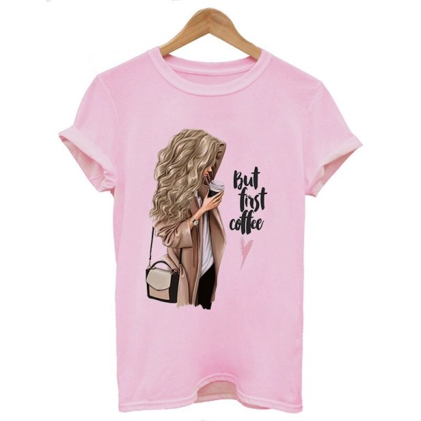 Tricou de damă pentru iubitorii de cafea roz M