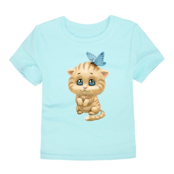 Tricou de fată cu o pisică drăguță - 12 culori albastru deschis 14