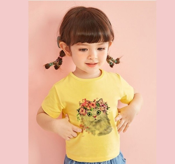 Tricou de fată cu pisică galben 9 A