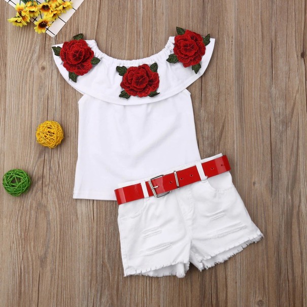 Tricou de fată cu trandafiri și pantaloni scurți L1116 4