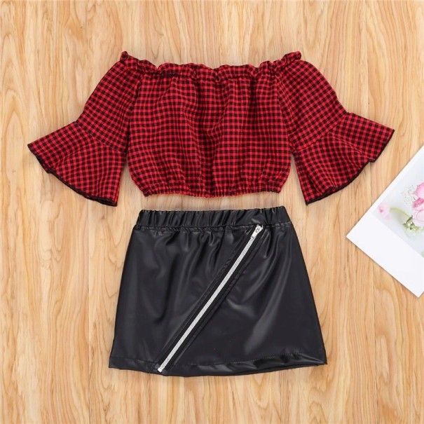 Tricou de fată și fustă de piele L1448 2