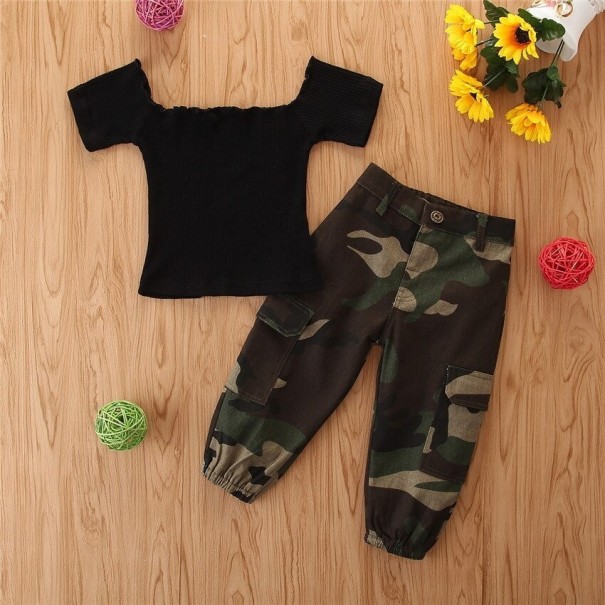 Tricou de fată și pantaloni de camuflaj L1393 12-18 luni A