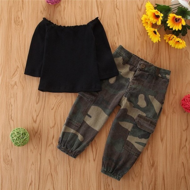 Tricou de fată și pantaloni de camuflaj L1393 18-24 luni B