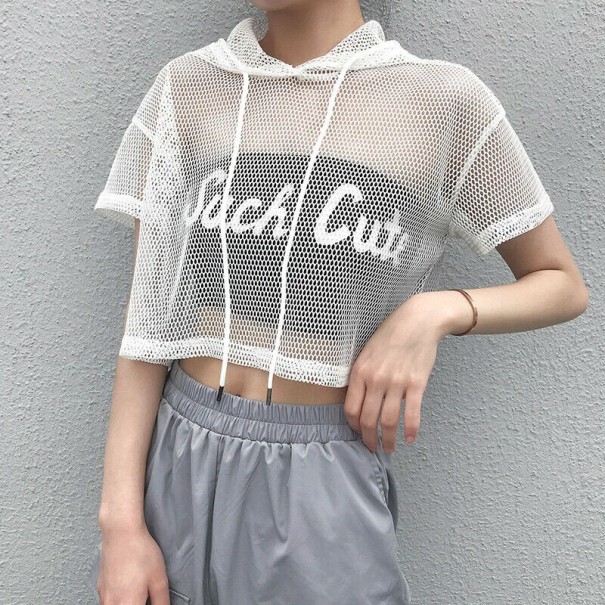 Tricou de plasă pentru femei alb S