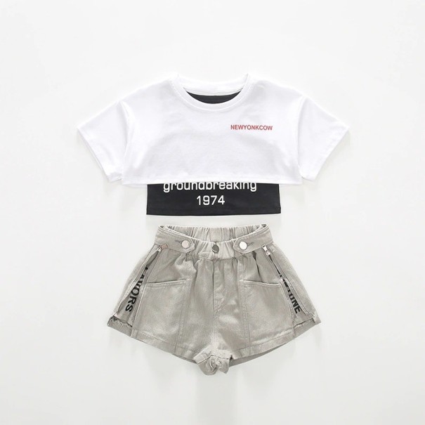Tricou, fustă și pantaloni scurți pentru fete L1330 gri 13