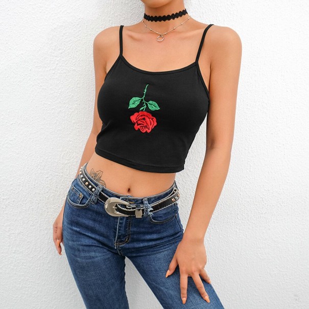 Tricou negru pentru femei, cu trandafiri S