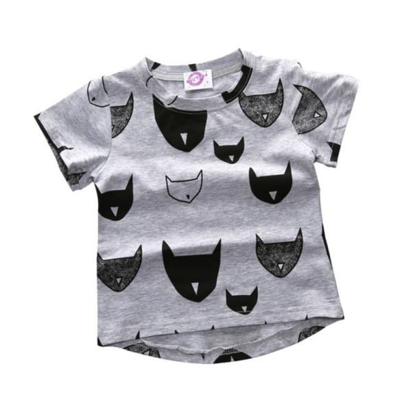 Tricou pentru fetiță cu o pisică din desene animate J1904 gri 4