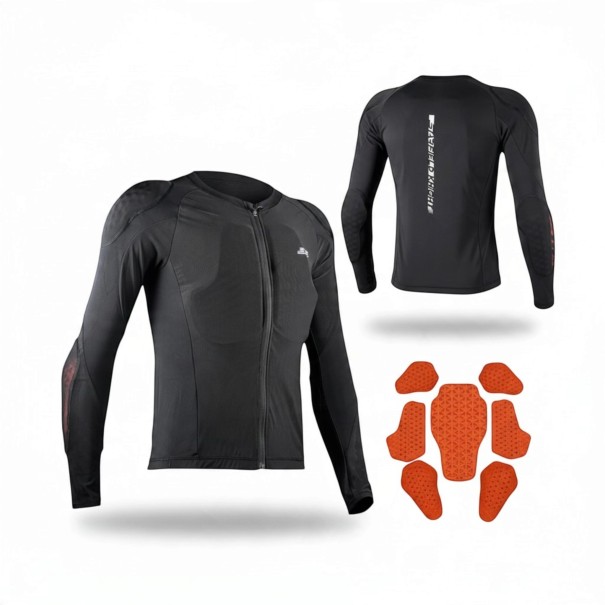 Tricou pentru motocicliști cu protecții Protecție dorsală și 6 protecții mai mici Mâneci lungi și fermoar Poliester Unisex Negru Tricou XS