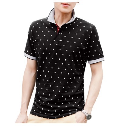 Tricou polo pentru bărbați cu ancore J2608 negru L