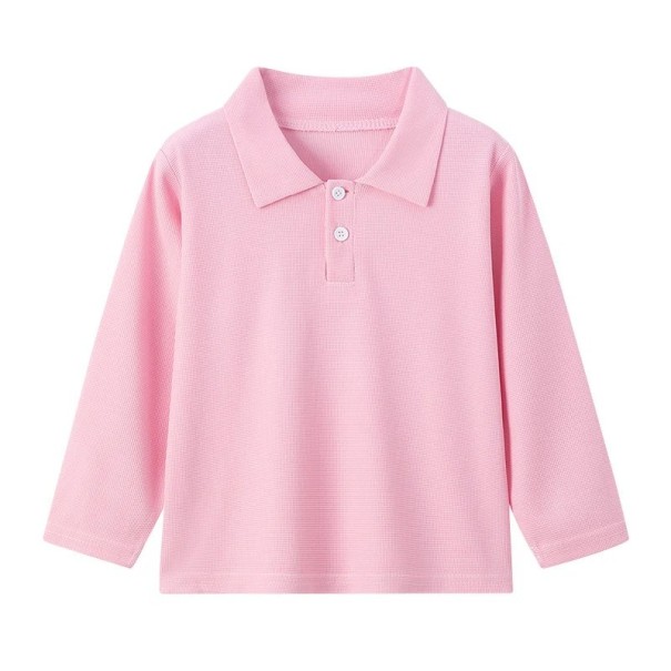 Tricou polo pentru copii cu guler și nasturi Tricou din poliester cu mânecă lungă Tricou sportiv monocrom pentru băieți și fete roz 6 Tricou polo pentru copii cu guler și nasturi Tricou din poliester cu mânecă lungă Tricou sportiv monocrom pentru băieți și fete roz 6