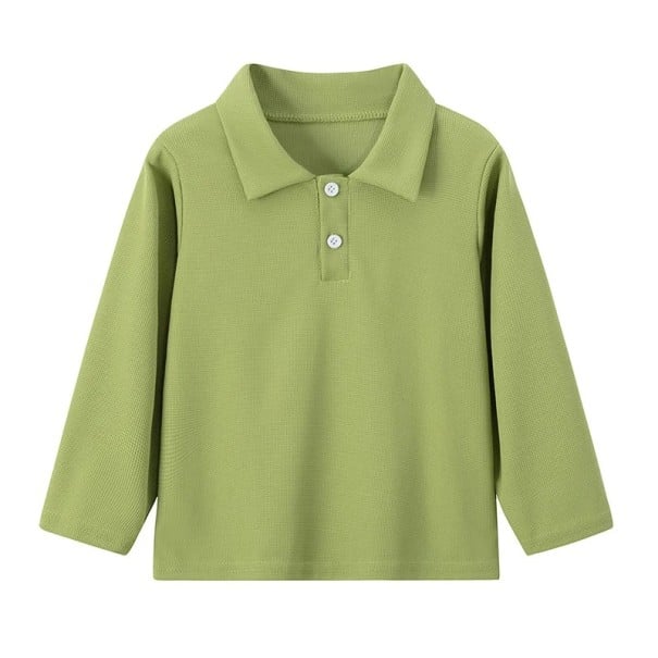 Tricou polo pentru copii cu guler și nasturi Tricou din poliester cu mânecă lungă Tricou sportiv monocrom pentru băieți și fete verde 4