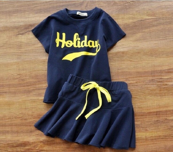 Tricou și fustă de fată L1186 albastru inchis 6