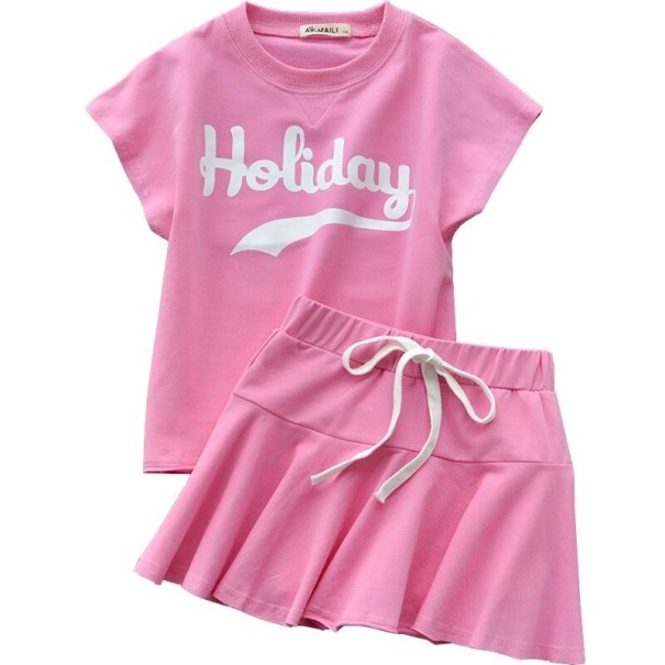 Tricou și fustă de fată L1186 roz 5