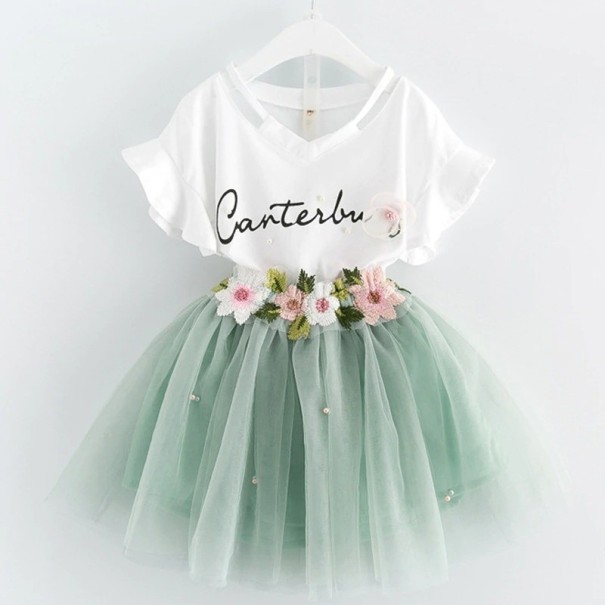 Tricou și fustă pentru fete L1278 verde deschis 6