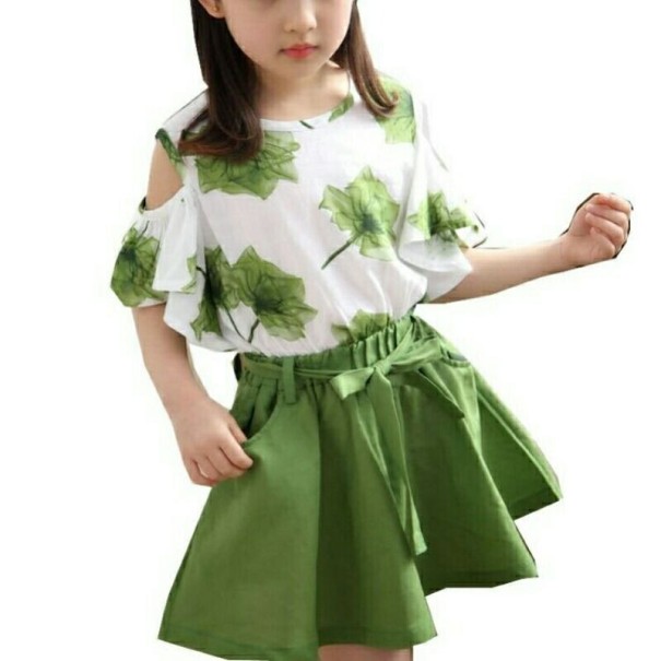 Tricou și fustă pentru fete L1386 verde 2