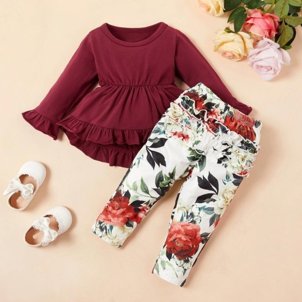 Tricou și jambiere pentru fete L1449 burgundy 6-9 luni
