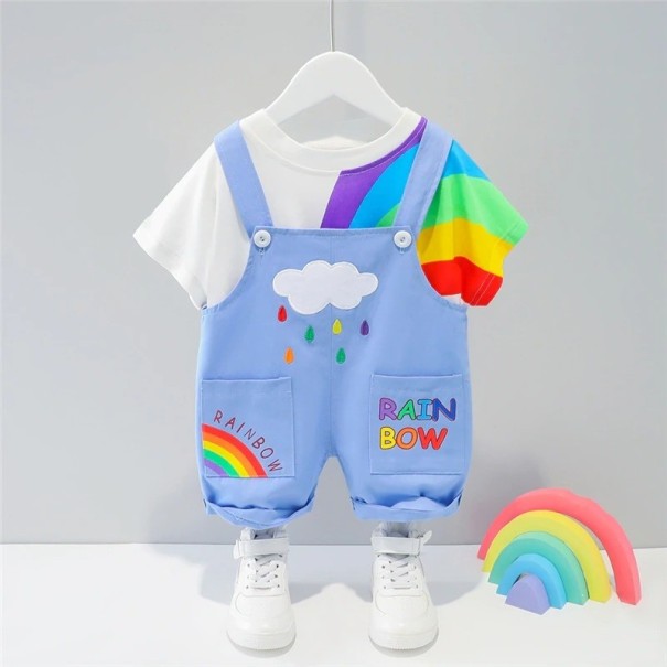 Tricou și pantaloni pentru băieți cu curcubeu L1718 albastru 3-6 luni