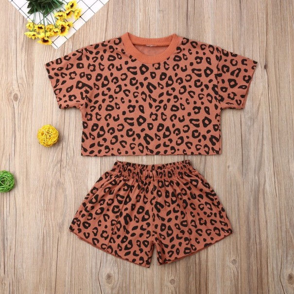 Tricou și pantaloni scurți de leopard pentru fete maro 3