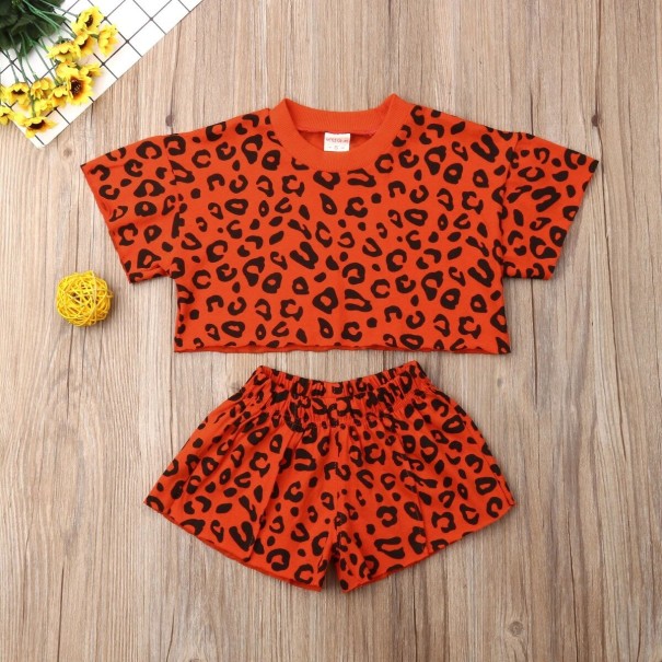 Tricou și pantaloni scurți de leopard pentru fete portocale 6-12 luni