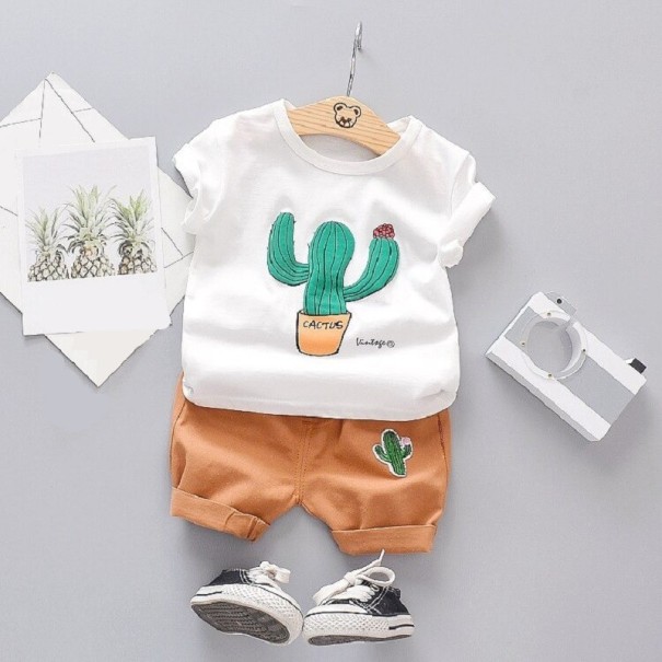 Tricou și pantaloni scurți pentru băieți cu cactus L1720 alb 6-12 luni