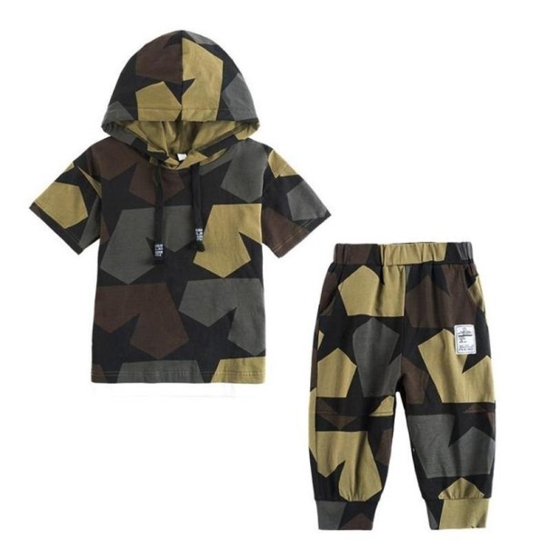 Tricou și pantaloni scurți pentru băieți L1590 verde armată 10
