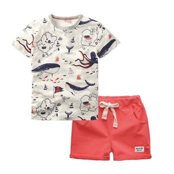 Tricou și pantaloni scurți pentru băieți L1604 roșu deschis 7