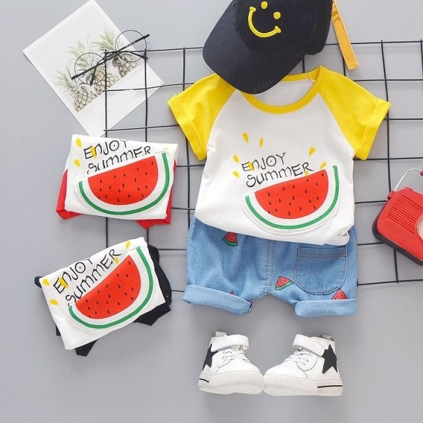 Tricou și pantaloni scurți pentru copii L1104 galben 9-12 luni B
