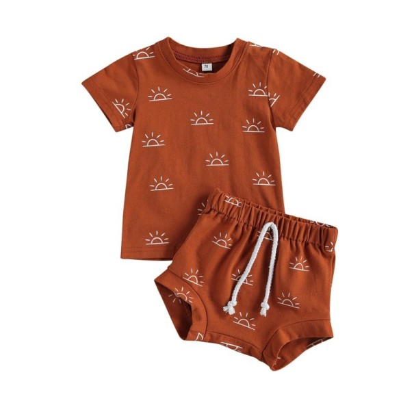 Tricou și pantaloni scurți pentru copii L1121 maro 0-6 luni