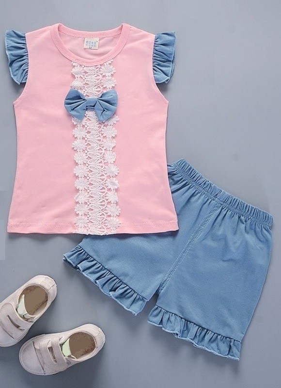 Tricou și pantaloni scurți pentru fete L1469 roz 3