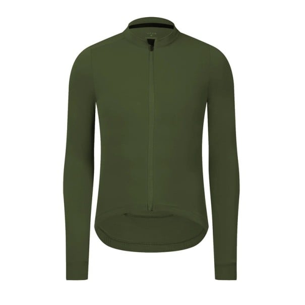 Tricou sportiv de ciclism cu mânecă lungă cu fermoar pentru perioade mai reci, cu 3 buzunare pe spate și 1 buzunar lateral pentru ciclism și sport unisex verde armată L