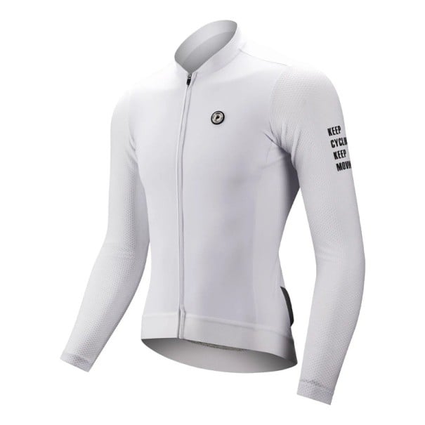 Tricou sportiv de ciclism cu mânecă lungă și fermoar, potrivit pentru ciclism, sport și activități în aer liber unisex alb L