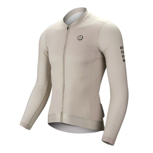 Tricou sportiv de ciclism cu mânecă lungă și fermoar, potrivit pentru ciclism, sport și activități în aer liber unisex bej XXL