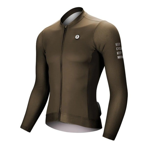 Tricou sportiv de ciclism cu mânecă lungă și fermoar, potrivit pentru ciclism, sport și activități în aer liber unisex maro deschis XXL