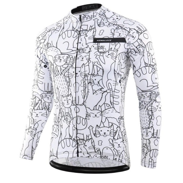 Tricou sportiv pentru ciclism bărbați, din material respirabil, cu mânecă lungă și fermoar, cu motiv de pisici pentru ciclism, sport și activități în aer liber alb XL