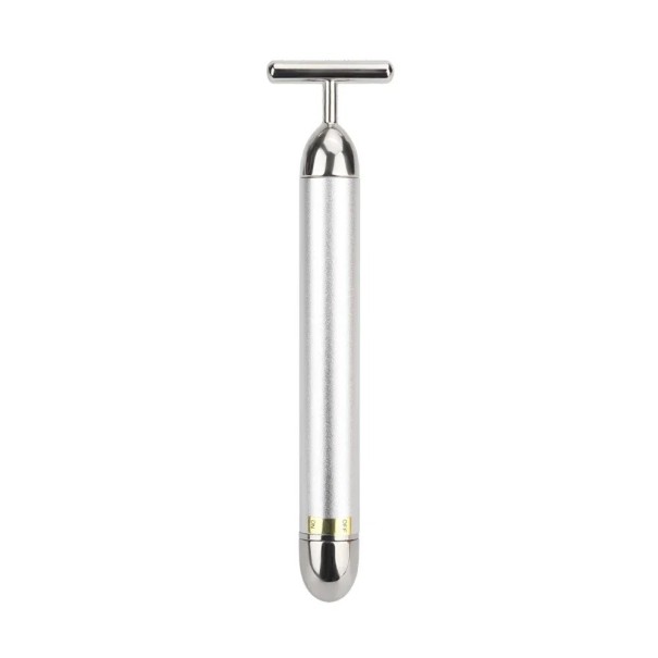 Trillende gezichtsmassagerol voor 1 AA-batterij Waterdichte trillende gezichtsverstevigende en afslankende rol Trillende gezichtsliftende massagetool T-vormige anti-rimpelmassager 14 x 3,2 cm zilver