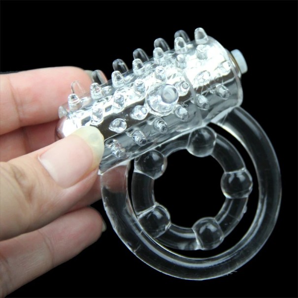Trillende latex schuimwurgring met eigleuf dubbel design 5,8 cm discrete verpakking doorzichtig
