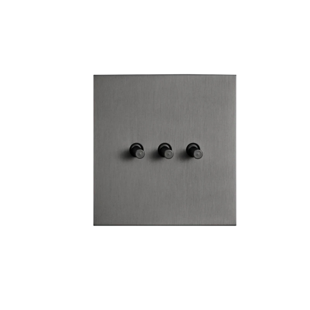 Triple Wall Switch 3 Gang 2 Way EU, 86 × 90 mm, Stainless Steel, Grey, for Lighting Control 1