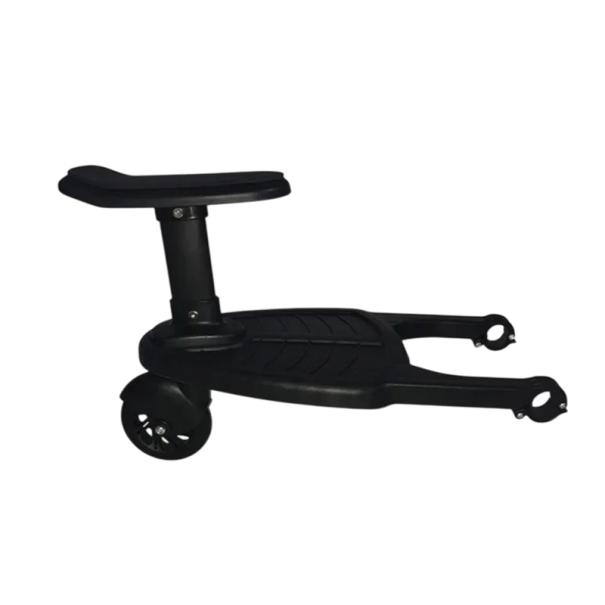 Trittbrett für den Kinderwagen für das zweite Kind mit abnehmbarem Sitz und einem Rad Tragfähigkeit 25 kg Universeller Halter Horizontale Stange PP PU schwarz