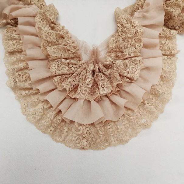 Třívrstvá skládaná šifonová látka s výšivkou 91 cm šířka 10 cm Dekorativní volánková krajka na šití zdobení oděvů textilní dekorace kávová